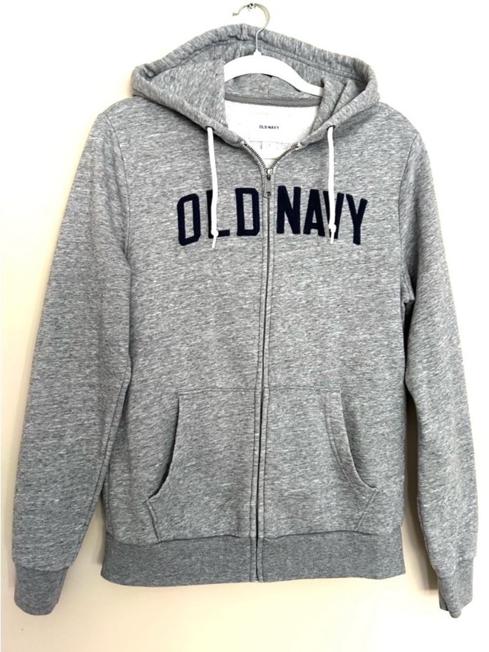 Old Navy Men’s Gray Full-Zip Hoodie with Navy Logo